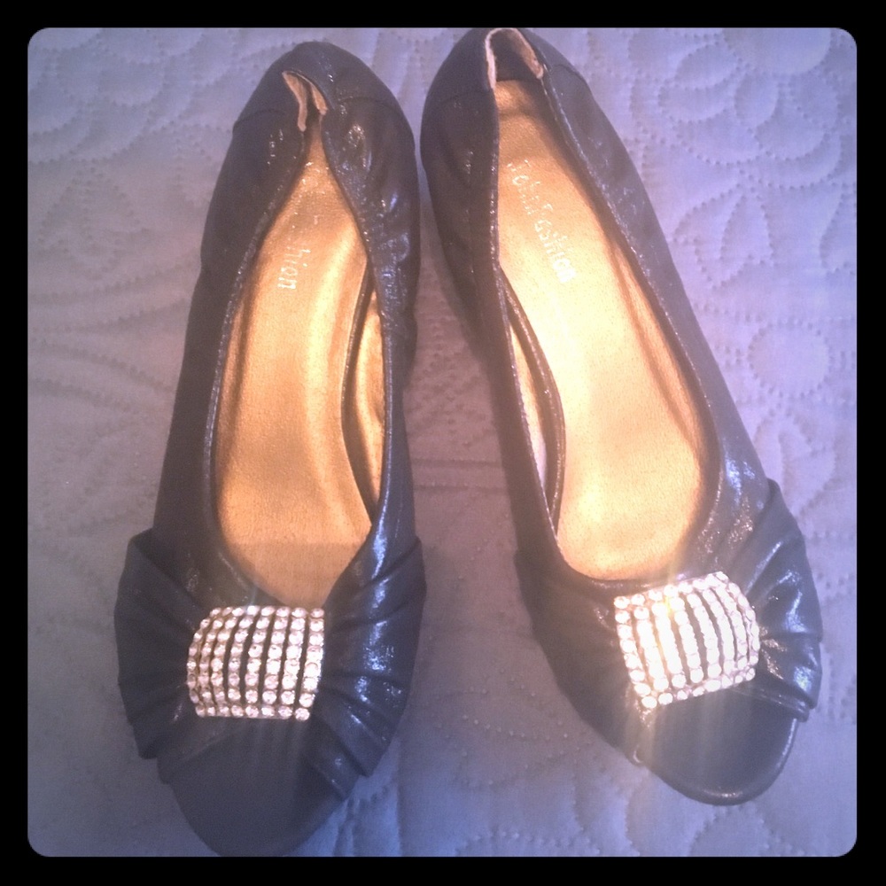 Black Kitten Heels with Rhinestone detail